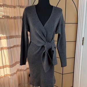 Sage The Label Ari Surplice Tie Front Wrap Dress Grey Size Small NWT